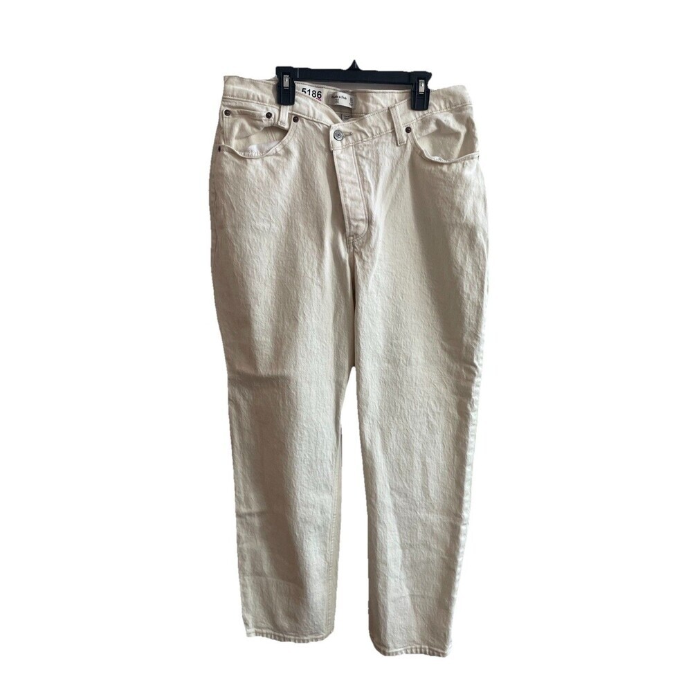 Abercrombie & Fitch Curve Love The Dad High Rise 31/12 Jeans Denim Ivory White